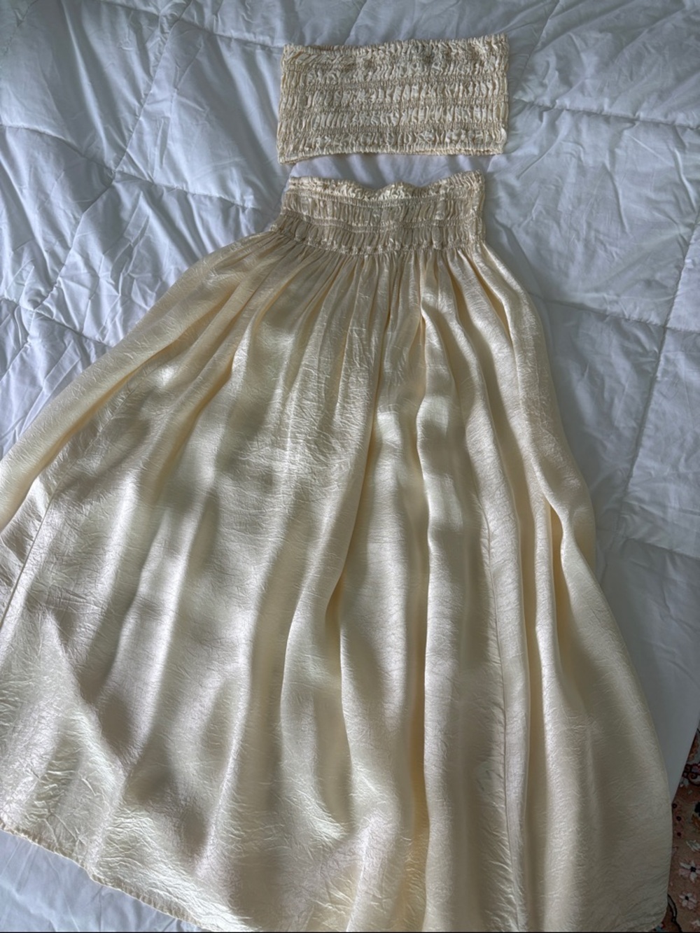 Enza Costa Cream ivory Smocked Waist Maxi Skirt and tube top set